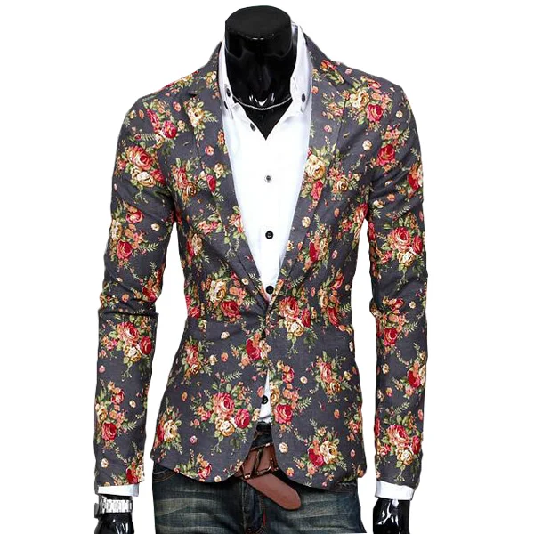 Fashion 2015 New Design Men Blazer Floral Men Suit Personality Casual Blazer For Men Blazer Slim Fit Jacket Men Size M-2XL