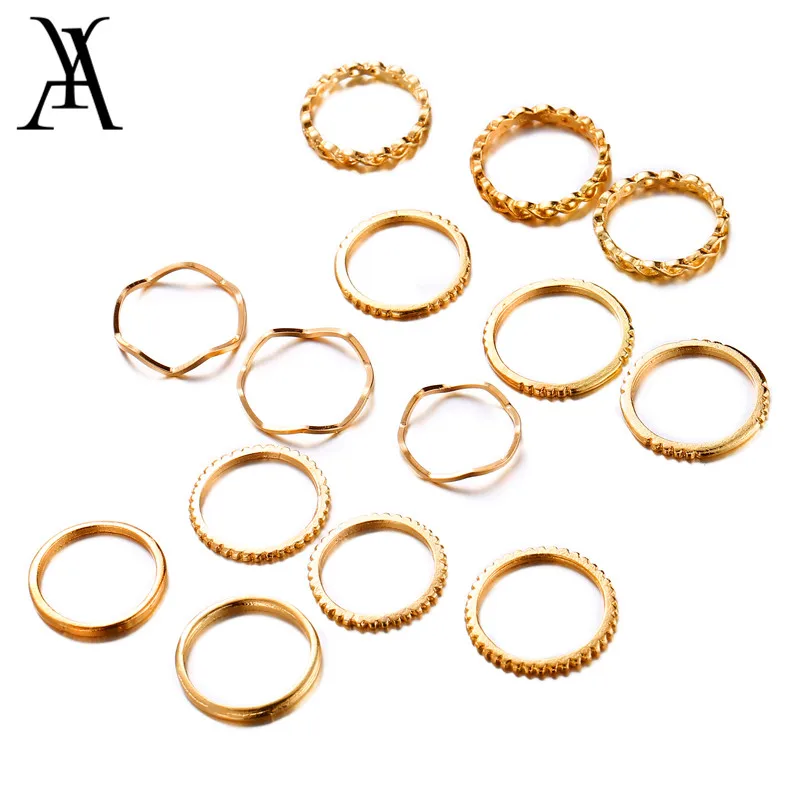 

14 PCS/Set Bohemian Vintage Plain Basic Knuckle Ring Set Minimalist Irregular Geometric Midi Rings for Women Girls Anillos Mujer
