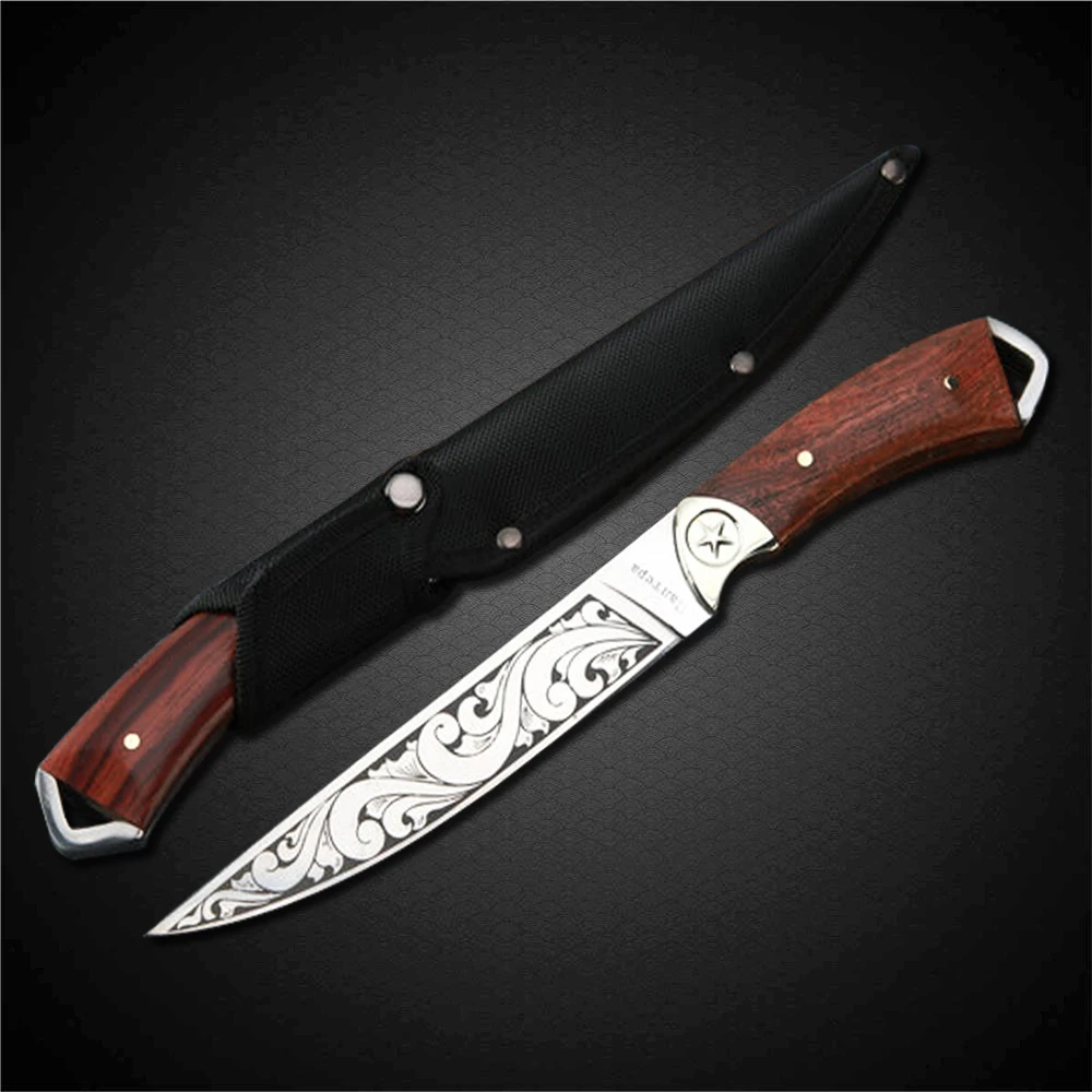 

DuoClang 5Cr15Mov Steel Outdoor Hunting Straight Knife Wooden Handle Survival Fixed Blade Knives Spray Pattern