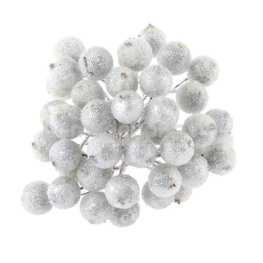 400 Pieces Mini Frosted Fruit Berry Holly Artificial Flower Decor DIY Silver & Gold
