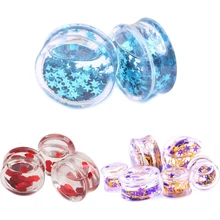 1 пара акриловых жидких Ear Expander Saddle со звездой, сердечком лого ушной туннель пробки измерительные приборы пирсинг ювелирные изделия для тела 10 мм-26 мм