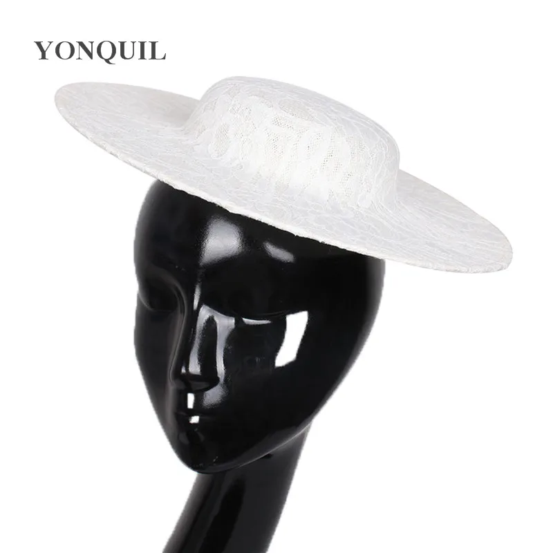

White fascinator base big size 30cm round fascinator hat with lace adorned headwear for women wedding hair accessories 6pcs/lot