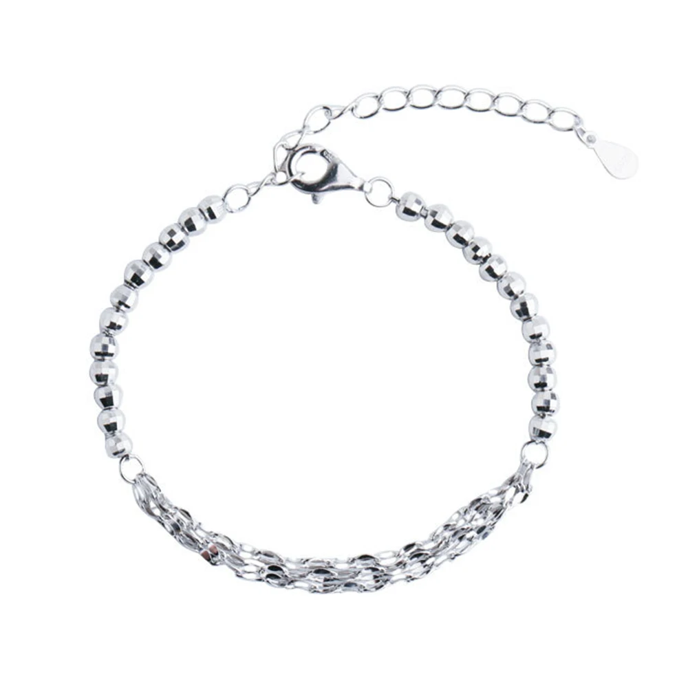 

925 Sterling Silver Women Braidal Wedding Chain Multi-layer Bohemian Fine Sequins Beads Stackable Valentine's Day Gift Bracelet