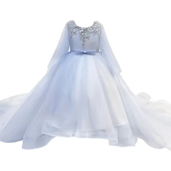 

Vintage Flower Kid Girls Beaded Trialing Long Dress Birthday Party Princess Dress Formal Wedding Evening Girl Dresses 2-10Y