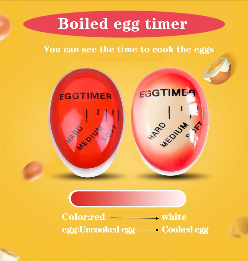 

1pcs Egg Perfect Color Changing Timer Yummy Soft Hard Boiled Eggs Cooking Kitchen Eco-Friendly Resin Egg Timer Red timer tools