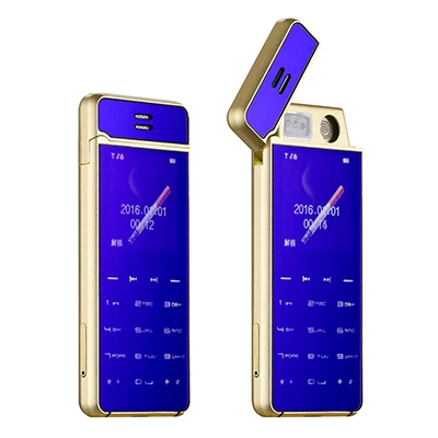 Мини зажигалка Телефон Ультра-тонкий металлический телефон прикуриватель персональный маленький мобильный телефон анти-потеря позиционирования - Цвет: Синий