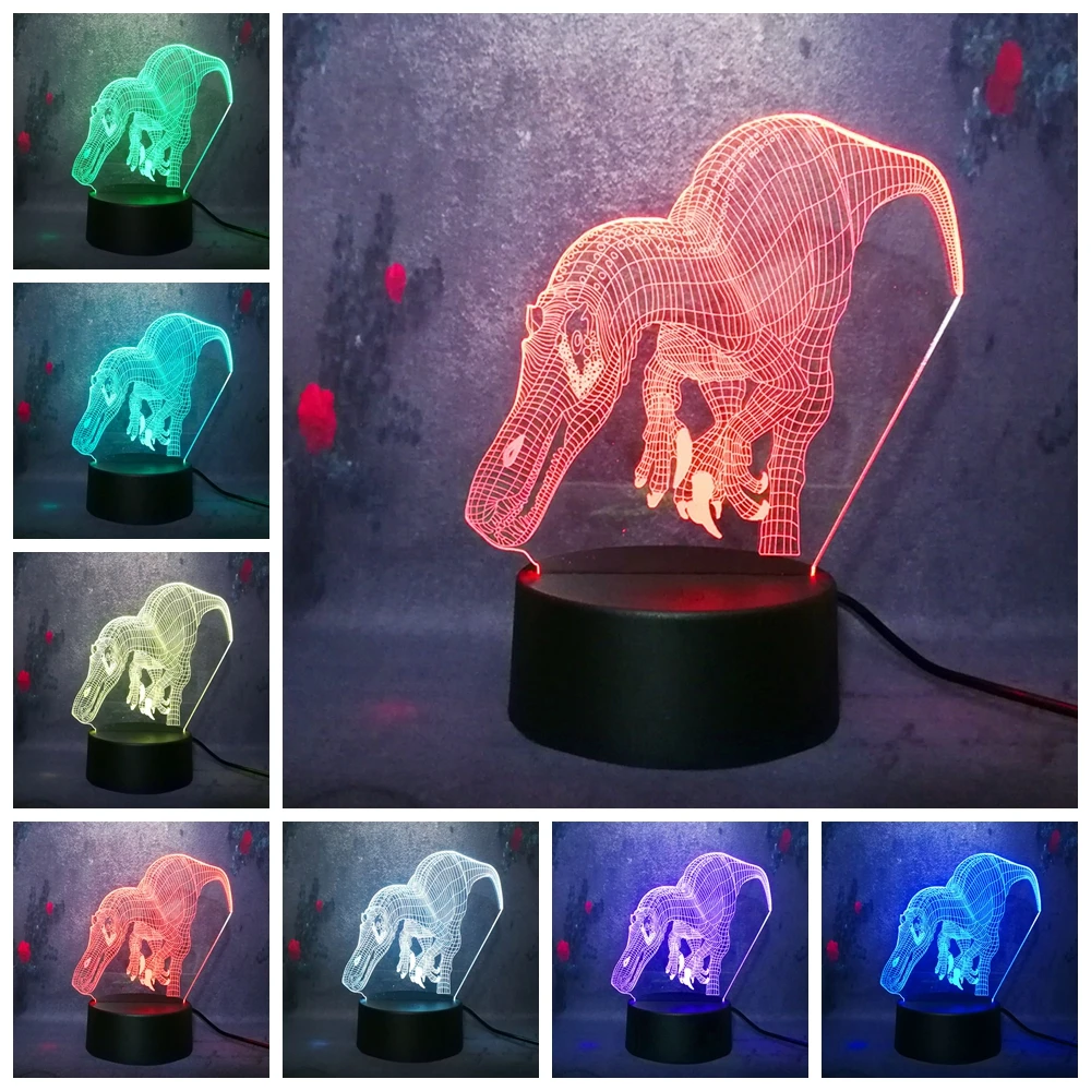 Крутой мальчик игрушка Парк Юрского периода Динозавр 3D Spinosuchus Led ночник 7 цветов