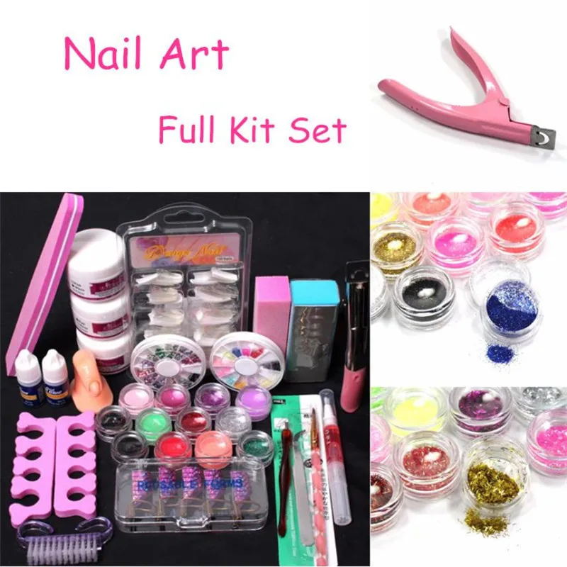 

Pro 24 in 1 Acrylic Nail Art Tips Liquid Buffer Glitter Deco Tools Full Kit Set Women DIY Nail Art Manicure Suit Free Shipping