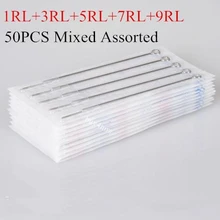 50 шт Одноразовые стерилизованные смешанные иглы для татуажа в ассортименте круглый вкладыш иглы 1RL 3RL 5RL 7RL 9RLTattoo иглы