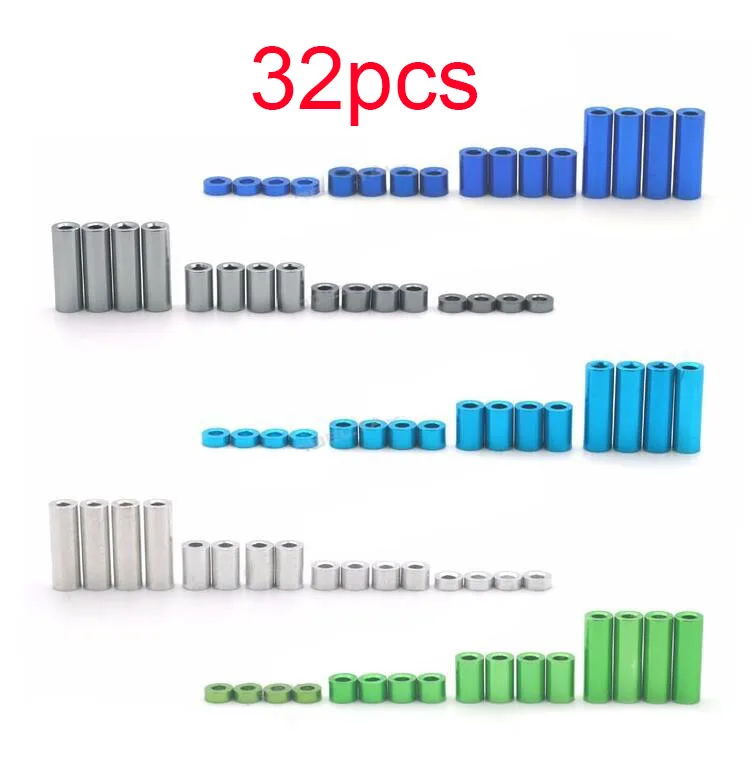 32Pcs 1.5/3/6/12mm Aluminum Spacer Set Aluminum Tubes Column Screw Sleeves 94754/94753 For Tamiya Mini 4WD Car Model