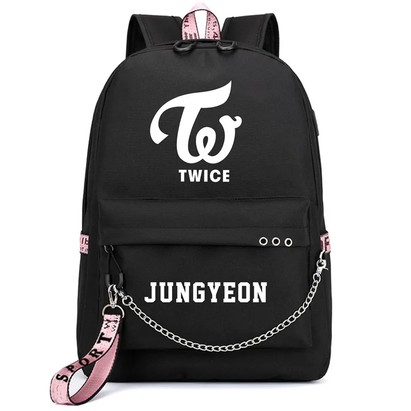 Два раза Корейская звезда Nayeon Momo Рюкзак Школьные сумки USB порт Mochila дорожные сумки ноутбук цепь рюкзак наушники - Цвет: Style 19