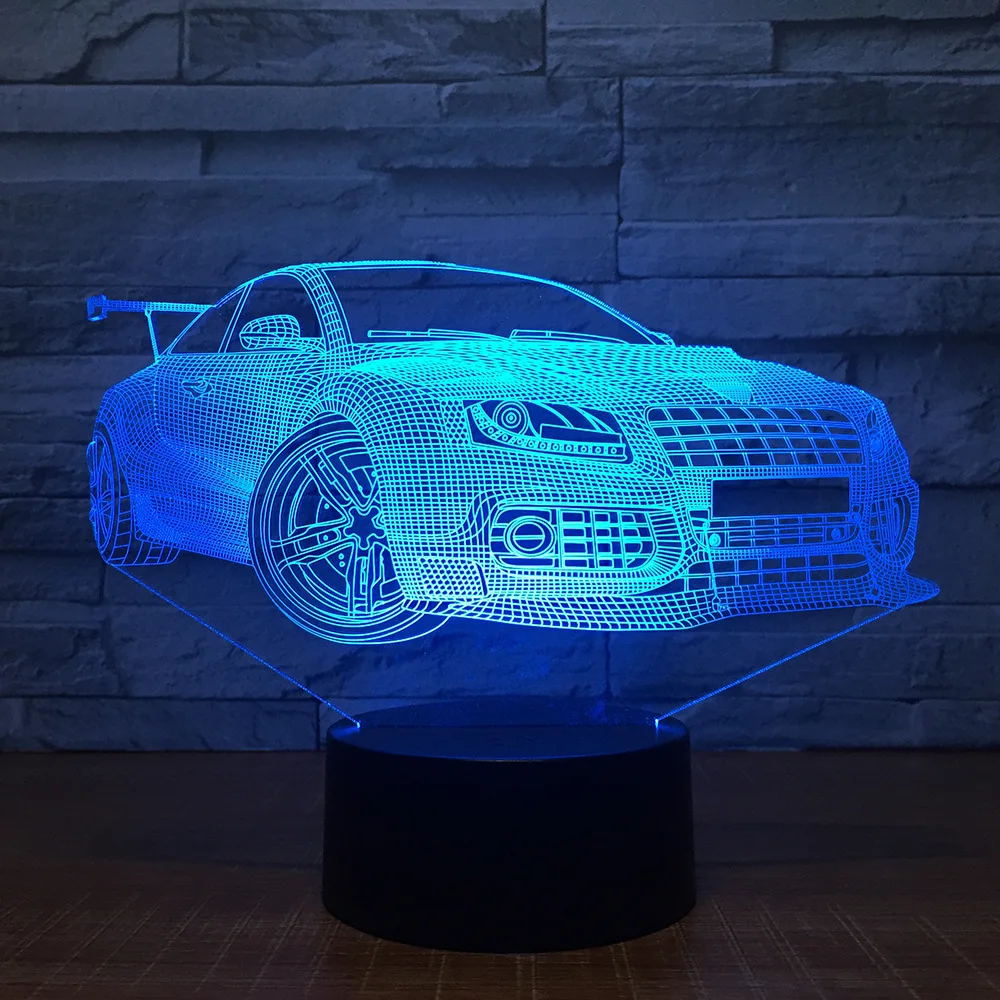 Спортивный гоночный автомобиль 3D USB светодиодный Ночной светильник 7 цветов иллюзия Лампа Touch или удаленного Управление детская Спальня лампы по всему миру Прямая поставка