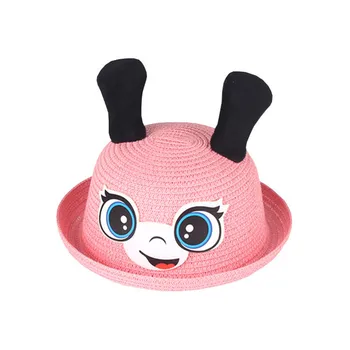 

New Summer Cute Cartoon Antler Straw Baby Straw Hat Baby Sunscreen Sun Hat Children Smiley Face Antlers Straw Hat Boy Girl Hat