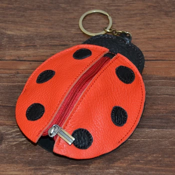 

Women's Handmade cowhide key wallet genuine leather key bag animal Ladybug cartoon key wallet bag