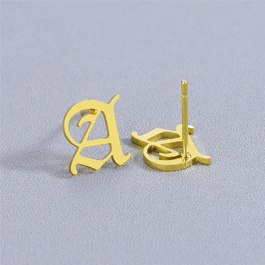 

Personalized Bijoux Femme Custom Old English Initial Stud Earrings Women Christmas Gift Stainless Steel Jewelry Letter Brincos