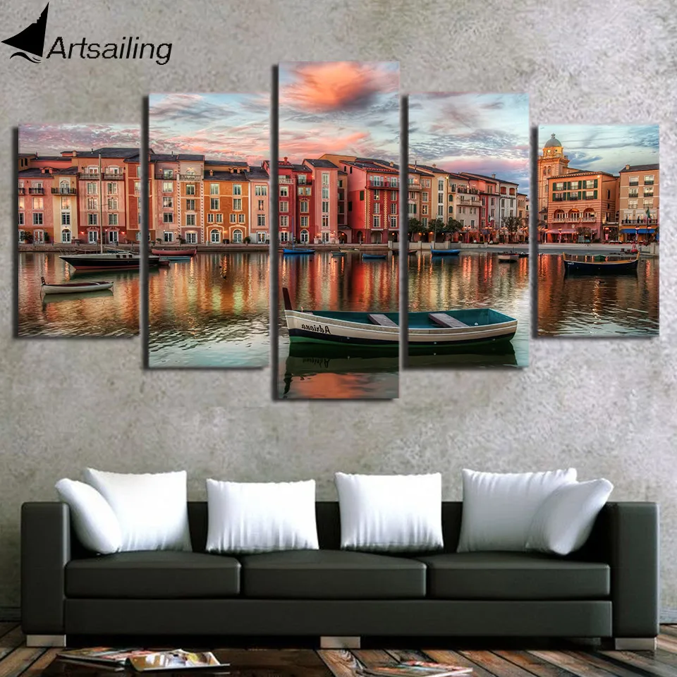 

HD Printed 5 Piece Canvas Art Print Venice boat cityscape scenery Large Canvas Wall Pictures for Living Room ny-6733B