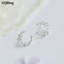 Роскошные 925 Серебряный кубический цирконий луна серьги гвоздики для Женское Обручальное украшение