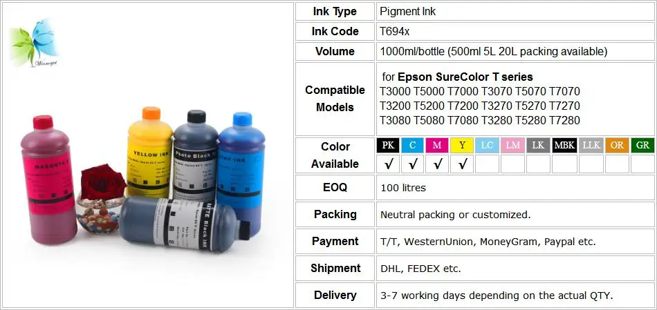 WINNERJET пигментные чернила совместим с Epson Surecolor t3200 t5200 t7200 принтеров