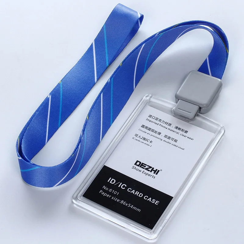 DEZHI-абсолютно выдвижной пользовательский ремешок с полным прозрачным Бизнес ID держатель карточки IC, вертикальный горизонтальный доступный - Цвет: V blue stripe rope