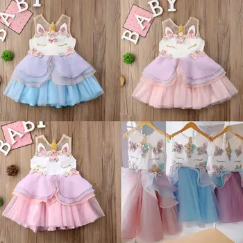 

Emmababy Newest Fashion Toddler Baby Girl Clothes Unicorn Floral Print Sleeveless Ruffle Dress Princess Tutu Tulle Formal Dress