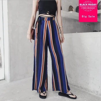 

New women High waist wide leg pants 20418 summer fashion Striped Beach female pants loose casual trousers gx544 drop shipping