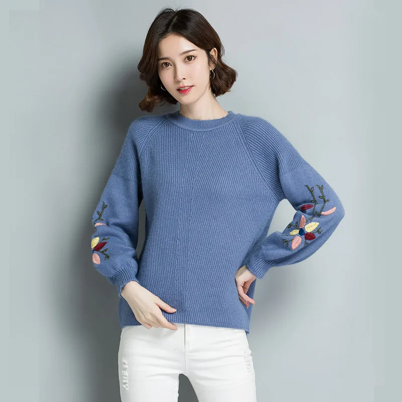 

Women Embroidery Sweater 2019 Autumn Winter Women Knitted Sweater Pullover Female Jumper