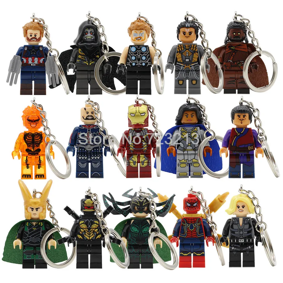 

Super Hero Infinity War Figure Keychain Iron Man Avengers Corvus Glaive Outrider Spider Man Black Widow Building Blocks Toys