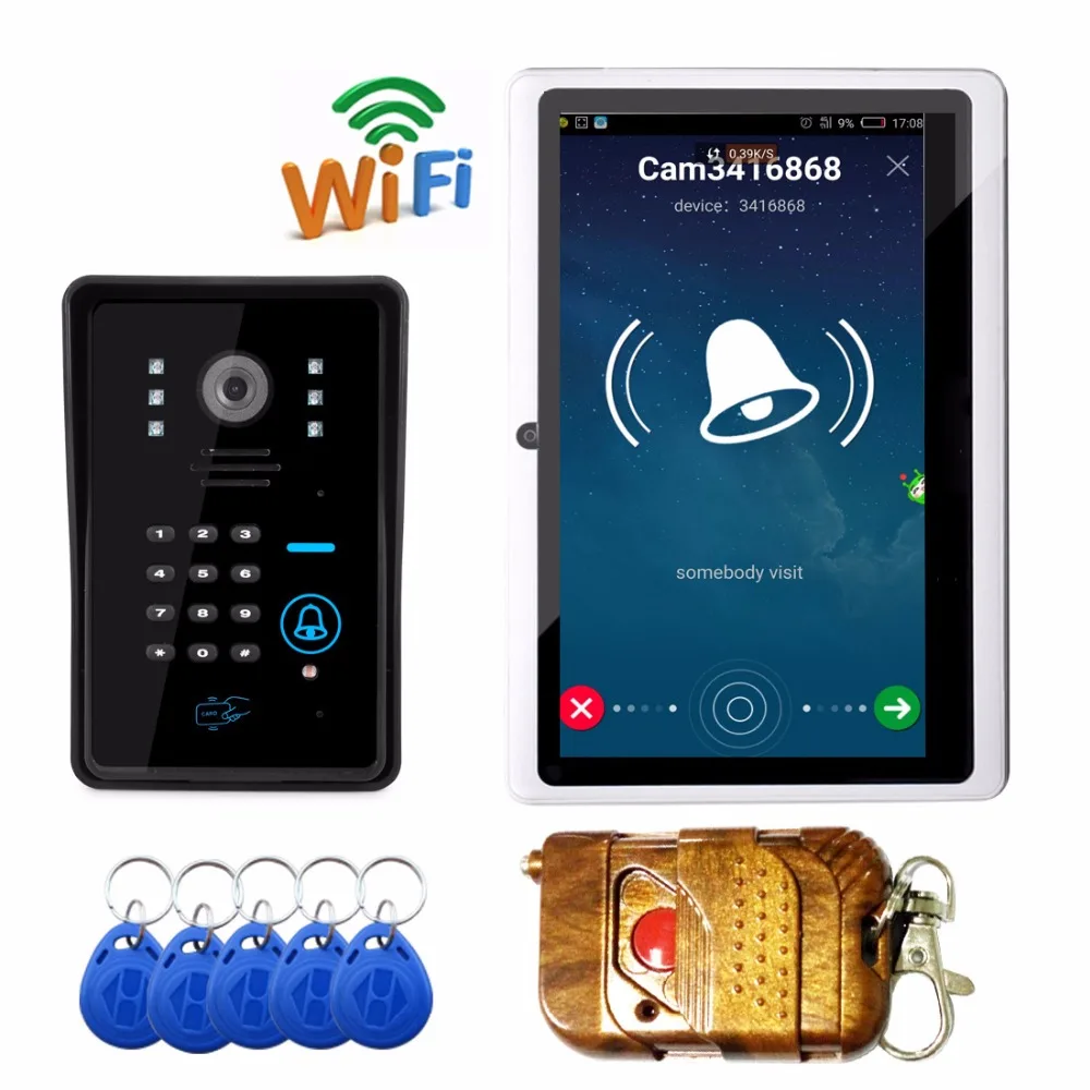 Smart Phone remote unlock wifi doorbell with RFID Card remote controller password unlock wifi video door phone doorbell