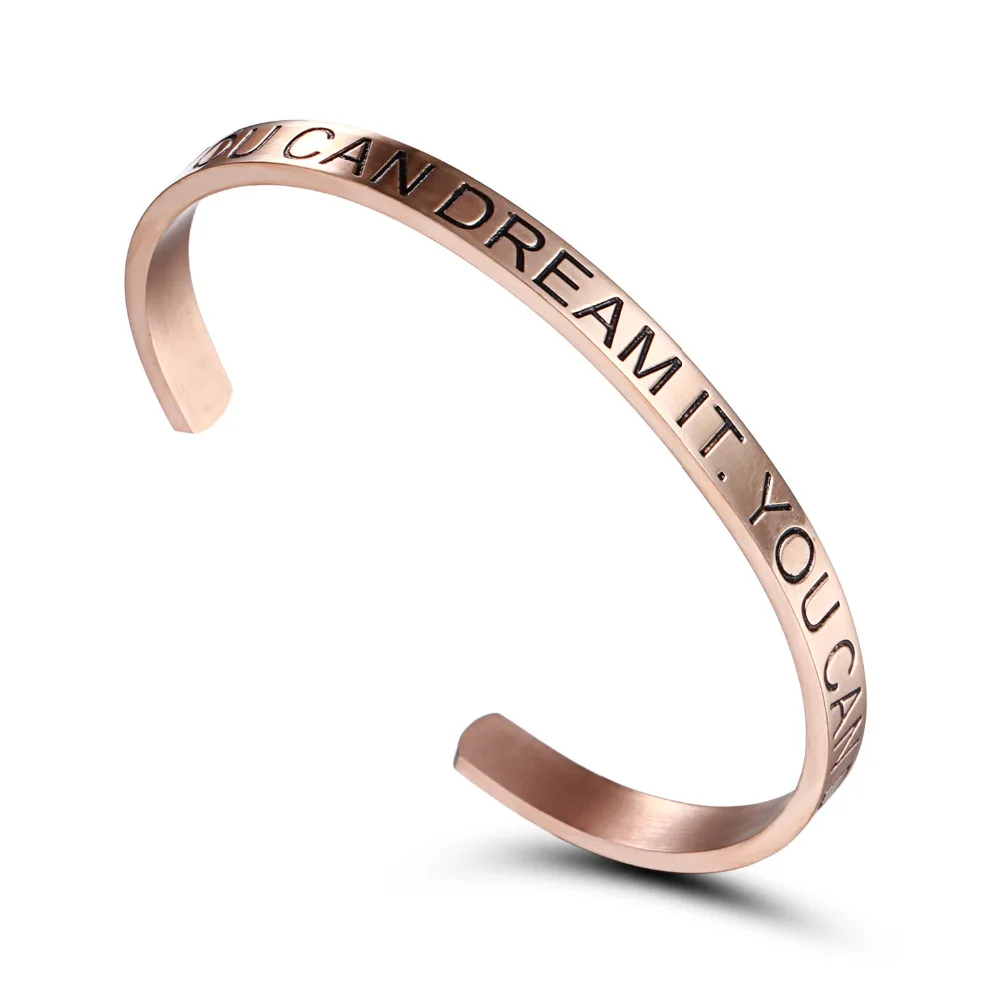 

YOU CAN DREAM IT YOU CAN DO IT Free Engrave Bracelet Customize Fashion Lettering Opening Stainless Steel Bracelet Jewelry