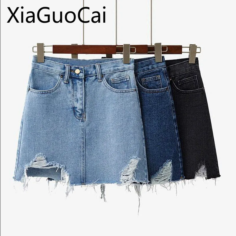 

2019 Spring and Summer Newest Women Denim Skirt Female Hole A Word Half Student Wild Skirt Harajuku Women Skirts