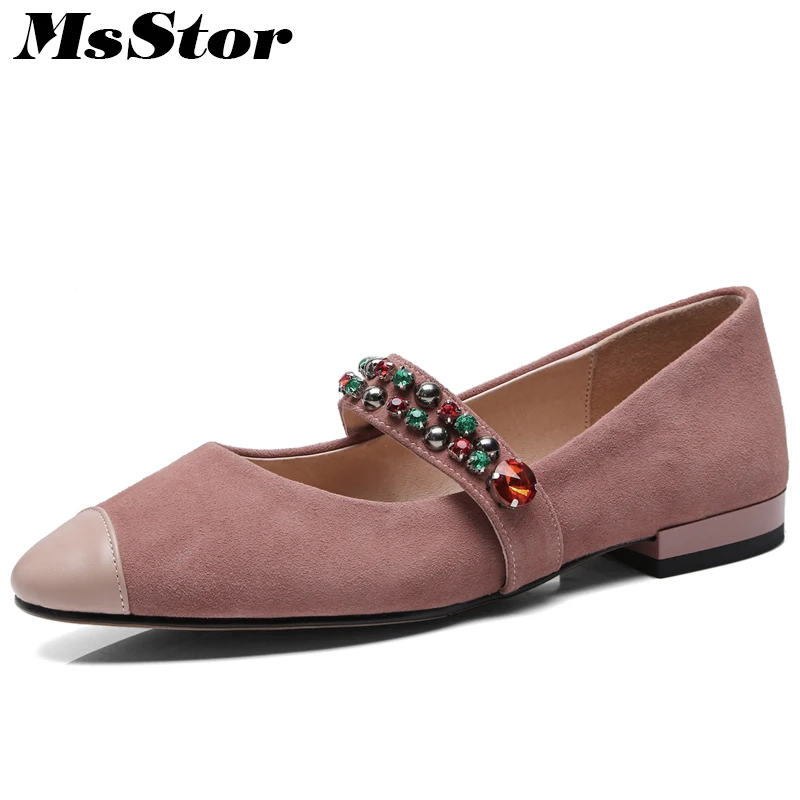 MsStor Pointed To Low heel Women Pumps Fashion Shallow Crystal Square heel Women Shoes Casual Mary Janes Pumps Shoes Woman 2018