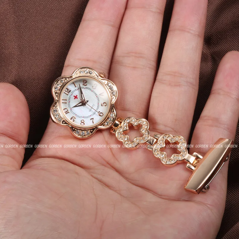 Модные полнокристаллические часы со стальным циферблатом, медсестры, булавки, FOB, часы с зажимом, с цветочным циферблатом, висячая брошь, круглые карманные часы, мужские и женские часы
