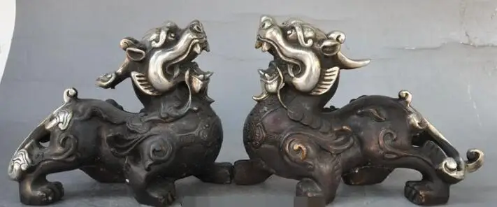 

S6174 7"China Bronze Evil spirit Pi Xiu Beast Unicorn Animal Exorcism Wealth Statue D0318