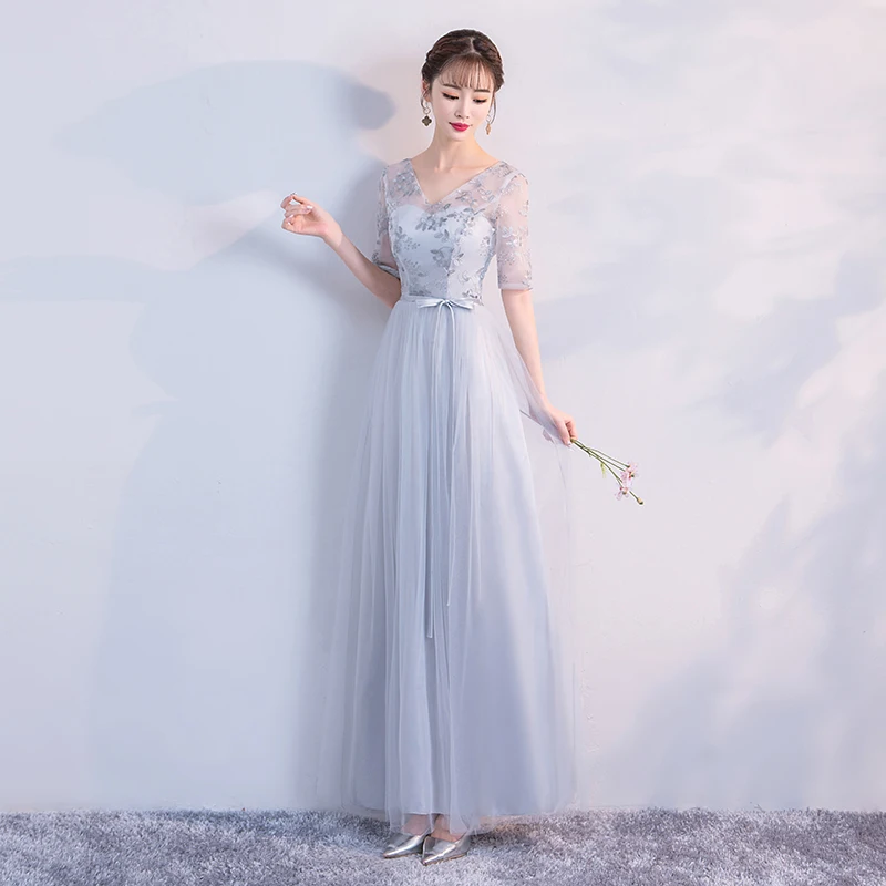 

Bridesmaid Long Dress for Wedding Party for Woman Dress Elegant 2019 Empire grey colour Dress Back of Bandage