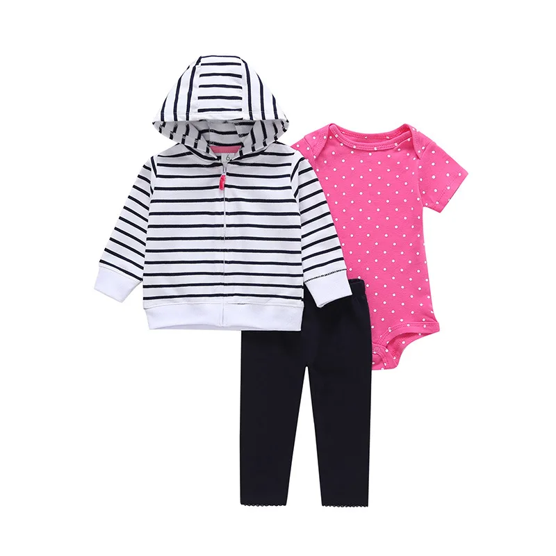 Комплект из 3 предметов, одежда для маленьких мальчиков и девочек толстовка на молнии с длинными рукавами+ боди+ штаны, вязаная куртка зимний комплект одежды для детей
