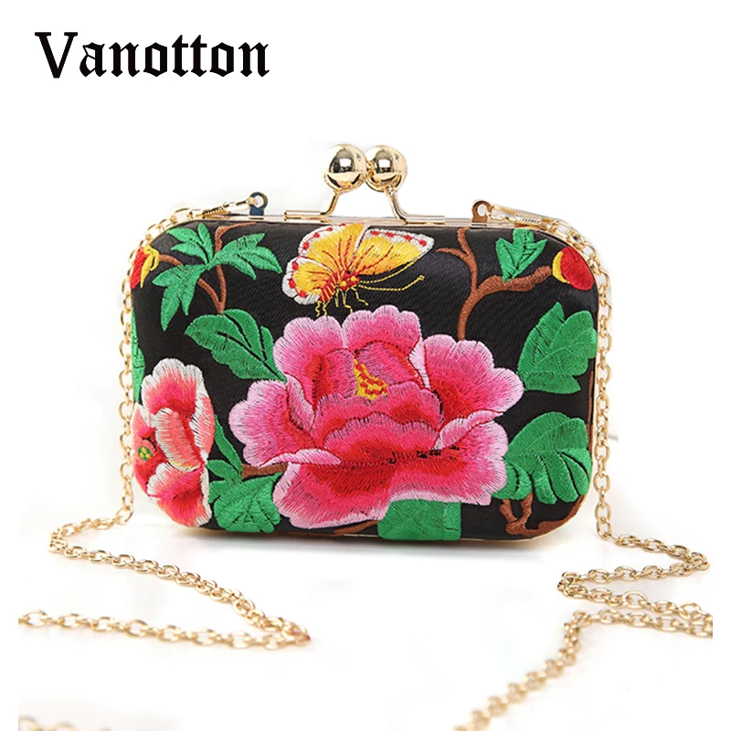 Fashion Brand Women Ethnic Clutch Evening Bags Minaudiere Clutches Floral Embroidered Clutch