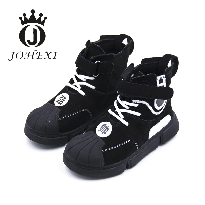 JOHEXIFashion девочка/мальчик дети кожаные кроссовки с высоким берцем осень/зима Hook &amp