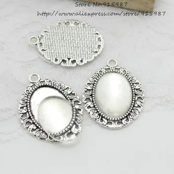 

Sweet Bell 10 Set Antique silver Tone Oval filigree Frame Cameo Settings 30*38mm (Fit 18*25mm) + Clear Glass Cabochons 6C1029
