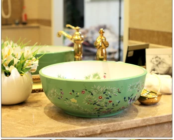 

Chinese Handmade Artistic Ceramic wash basin Bathroom Sink round