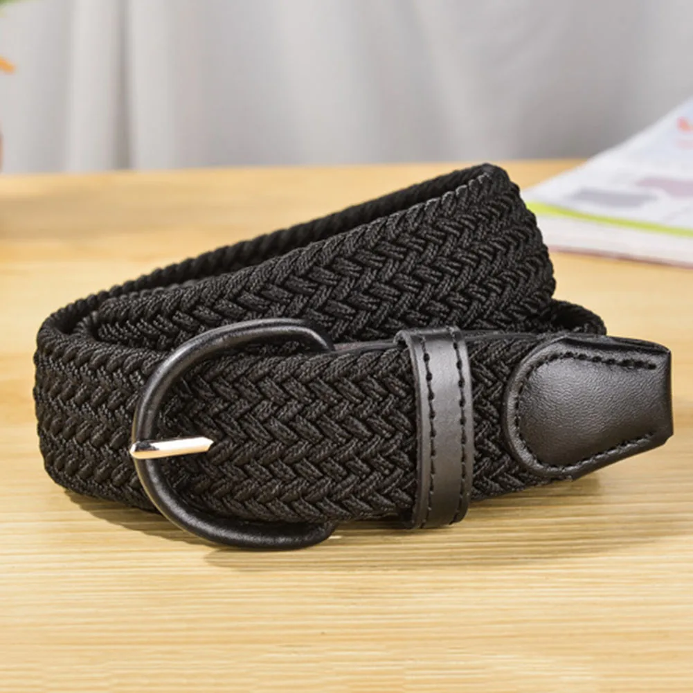 

Fashion Men Women Canvas Plain Webbing Metal Buckle Woven Stretch Waist Belt Adjustable Belt Clothes Accessories Unisex