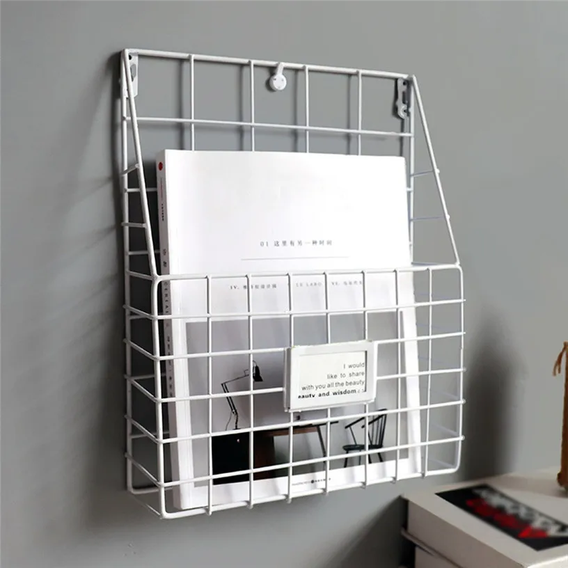 

Iron Wall-Mounted Hanging Rack For Magazine Newspaper Storage Shelf Organizer Flower Display Rack Home Wall Storage Basket 9M20