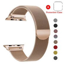 Чехол+ Миланский ремешок-петля, браслет из нержавеющей стали для Apple Watch 4, 5, ремешок 44 мм, 40 мм, ремешок для Apple Watch 3, 2, 1, ремешок 42 мм, 38 мм