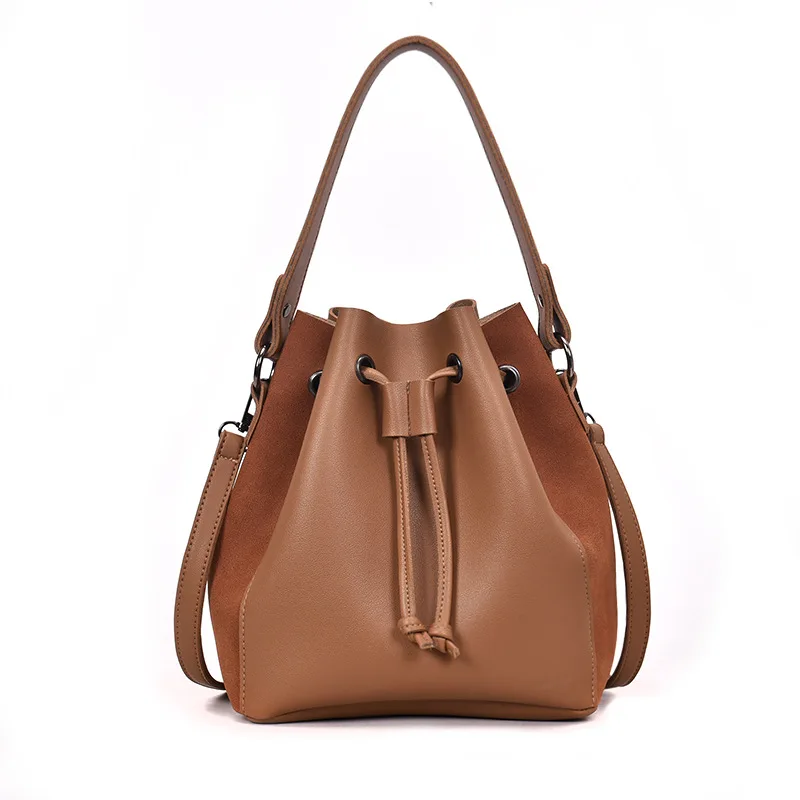 

Ougger Crossbody Ladies Bags Fashion Style Brown Bucket Bag PU for Versatile