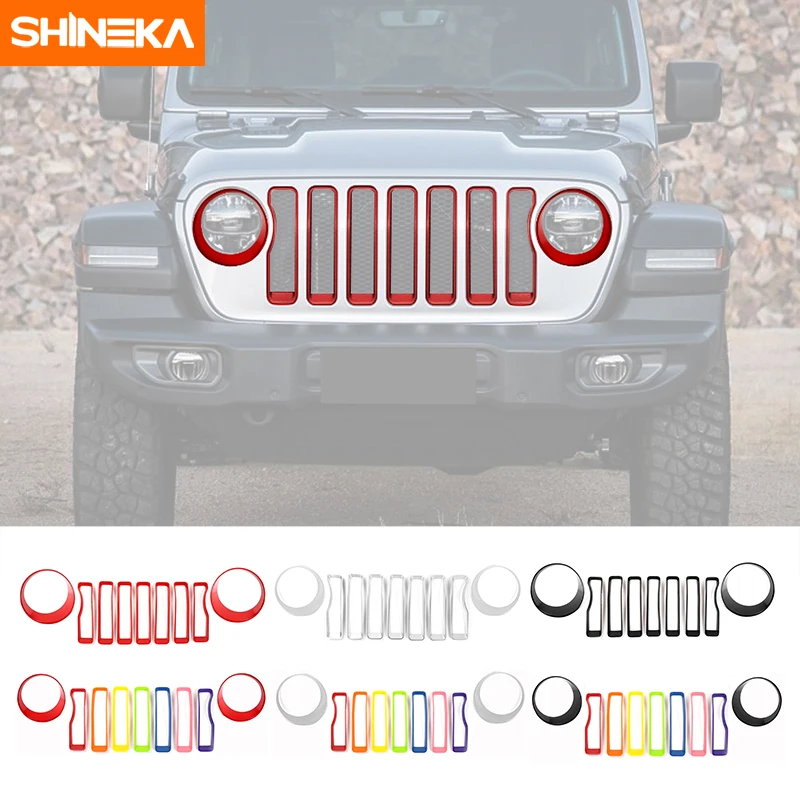 SHINEKA Racing Grills For Jeep Wrangler JL 2018-2020 Front Insert Grills Trims Rings Headlight Cover Guard Brand New Accessories
