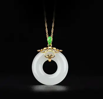 

expensive hetian Jade Exquisite safety buckle pendant necklace 925 silver chain female pendant gift free shipping