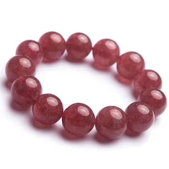 

18mm Genuine Red Natural Strawberry Quartz Bracelet Women Men Crystal Big Round Bead Bracelet