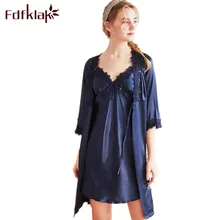 Сексуальная одежда для сна, ночная сорочка халат из 2 предметов, розовая кружевная ночная рубашка одежда для сна с длинными рукавами и Для женщин комплект весенний Летний Шелковый халат для спальни Fdfklak