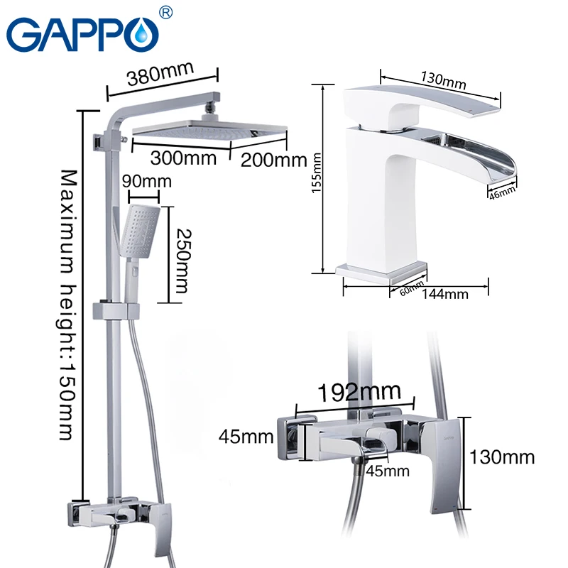 GAPPO shower system basin faucet chrome and white wall mounted shower sets deck mounted basin sink faucet brass sets