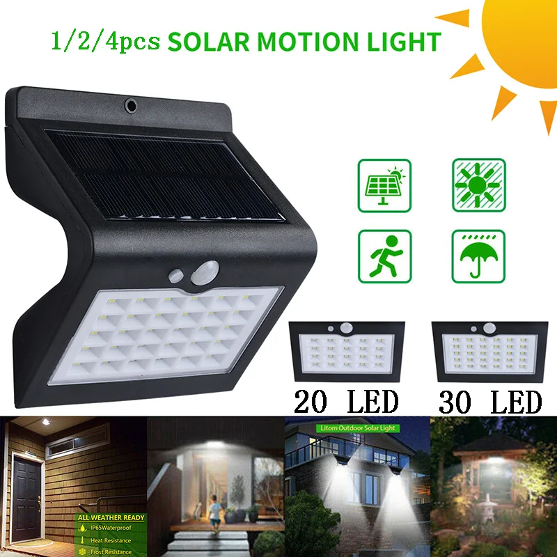 

20/30 LED Solar Light 3 Modes Outdoor Waterproof 4pcs Solar Power Wall Light PIR Motion Sensor Energy Saving Garden Yard Lamps