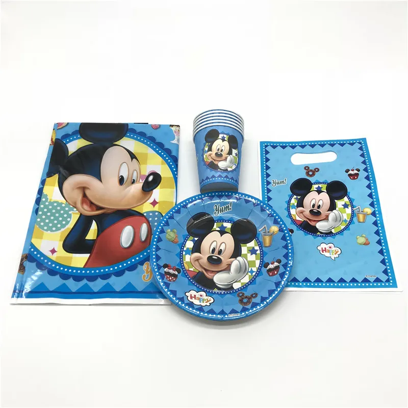 

37Pcs/Lot Disney Mickey Mouse Paper Cups+Plates+Gift Bag Kid Favor Birthday Party Baby Shower Candy Loot Bag Decoration Supply